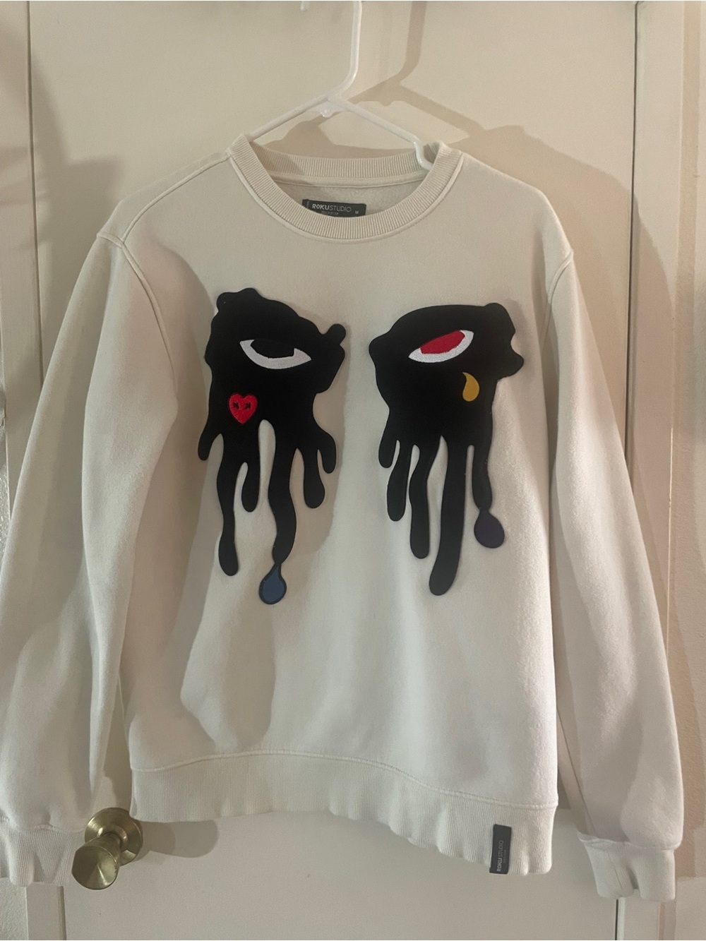 ROKU STUDIO Melting Eyes Embroidered Sweatshirt M Y2K Streetwear - Picture 7 of 10